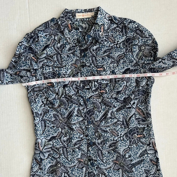 Tory‎ Burch Women’s Blue Printed Cotton Collared Long Sleeve Button Down Top - Picture 6 of 13